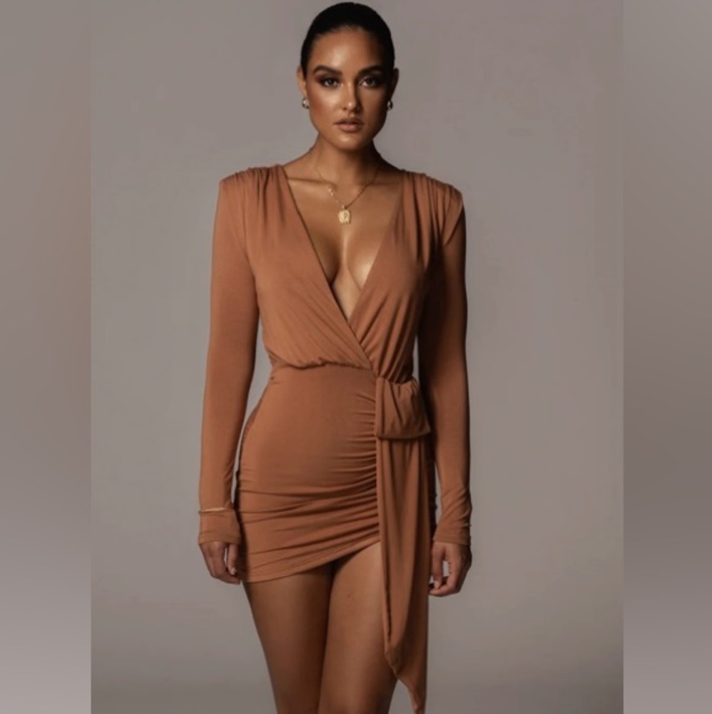 JLUXLABEL Warm Brown V-Neck Dress